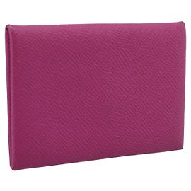 Hermès Monedero HERMES Calvi de cuero púrpura plata Auth 203089A