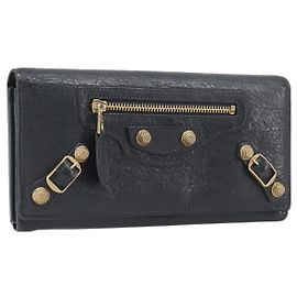 Portafoglio BALENCIAGA Classic Continental Zip Wallet in pelle grigio e oro 253054 Auth 202730A