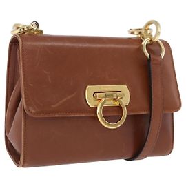 Borsa a tracolla Salvatore Ferragamo Gancini in pelle marrone e oro Auth 202457
