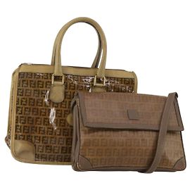 Borsa a mano FENDI Zucchino Borsa a tracolla PVC Set da 2 Marrone Tono Oro Auth ti4032