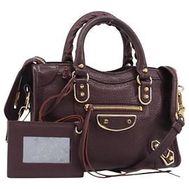 BALENCIAGA Classic Metallic Edge Nano City Leather Bordeaux 505982 Auth 202292V