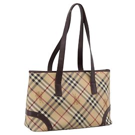 BURBERRY Nova Check Tote Bag PVC Beige Gold Auth 202693