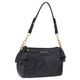 Bolso de hombro Miu Miu Vitellolux Black Gold Auth 202971V
