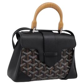 GOYARD Herringbone Saigon Handtasche PVC 2way Schwarz Silber Auth 203151SM
