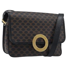 Céline Borsa a mano circolare CELINE Macadam Canvas PVC Pelle Nero Oro Auth 203016