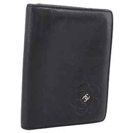 CHANEL Porta carte Camelia in pelle di vitello nera CC Auth 203316A
