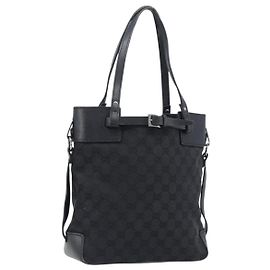 Borsa Tote GUCCI GG Canvas Nero Argento 107757 Auth 200686
