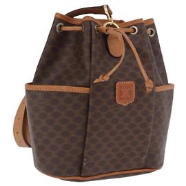 Céline CELINE Macadam Shoulder Bag PVC Leather Brown Gold Tone Auth 202119A