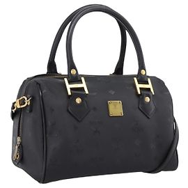 MCM Vicetos Logogram Handtasche PVC Leather 2way Schwarz Gold Auth 202886A