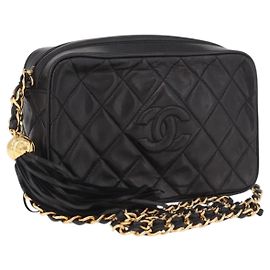 Borsa a tracolla CHANEL Matelasse con catena in pelle d'agnello nera e oro CC Auth 200580V