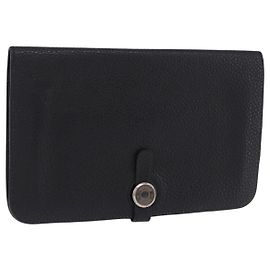 Hermès Portafoglio HERMES Dogon GM in pelle nera argento Auth 203322