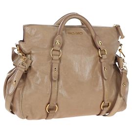 Borsa Miu Miu Vitellolux 2way Beige Gold Auth 203013V