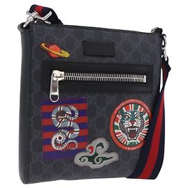 Bolsa de Ombro GUCCI GG Supreme Sherry Line PVC Preto Prata 547751 Auth 203212M
