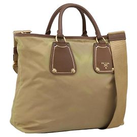 PRADA Handtasche Nylon Leder 2way Beige Gold Auth 203008
