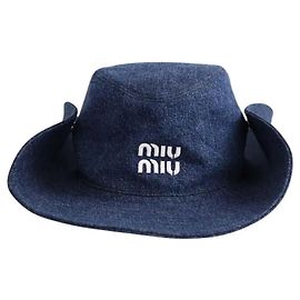 Miu Miu Panama hat navy blue cotton