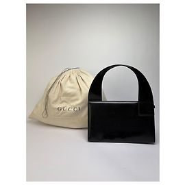 Vintage Gucci Strukturierte Lederhandtasche Schwarz Silber