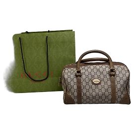Borsa a mano Vintage Gucci GG Canvas Horsebit Beige Brown