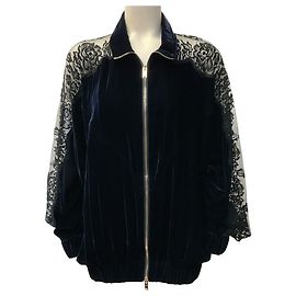 Stella Mc Cartney Stella McCartney Bomberjacke aus dunkelblauem Samt mit Spitzenärmeln