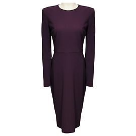 Victoria Beckham Midikleid aus Wollcrepe mit langen Ärmeln in Lila