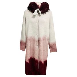 Supreme Cardigã longo de malha de lã e cashmere Suprema Light Grey / Burgundy com gola de pele