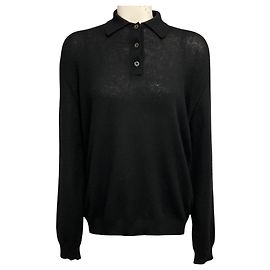 Pull polo en maille de cachemire à manches longues Prada noir