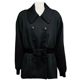 Autre Marque Charles Chang-Lima strukturierte Jacquard-Jacke in Schwarz mit Strickbesatz