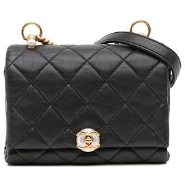 Borsa a tracolla Chanel Mini Quilted Calfskin Pearl CC Accordion Flap Nera