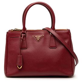 Prada Small Saffiano Lux Galleria Double Zip Satchel Rot
