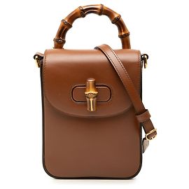 Borsa Satchel Gucci Mini in pelle di vitello marrone con manico in bambù