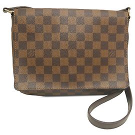 Borsa a tracolla Louis Vuitton Damier Ebene Musette Tango marrone con tracolla lunga
