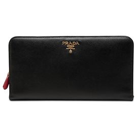 Black Prada Saffiano Zip Around Long Wallet