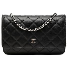 Schwarze Chanel CC Quilted Caviar Wallet on Chain Crossbody Bag