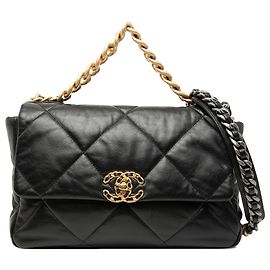 Chanel 19 Flap Satchel Large aus schwarzem Lammleder