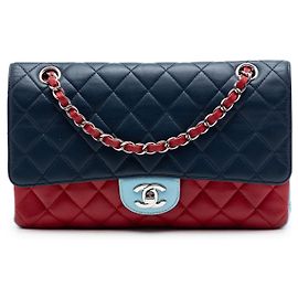Blue Chanel Medium Classic Tricolor Lambskin Double Flap Shoulder Bag