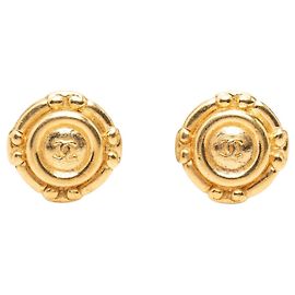 Gold Chanel CC Gold Plated Round Clip On Earrings