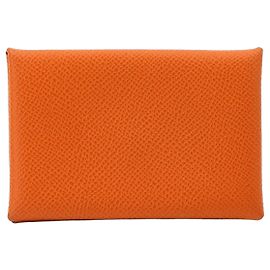 Hermès Portacarte Hermes Calvi Verso in pelle Epsom Orange