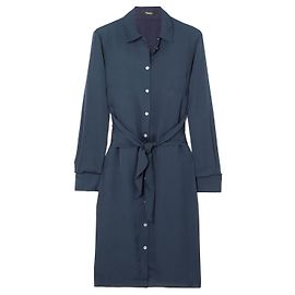 Theory Vestido camisa de seda azul marino
