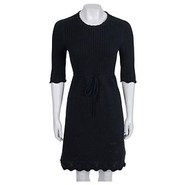 Vestido com cinto Chanel preto 100% Cashmere - FR 36 / S usado