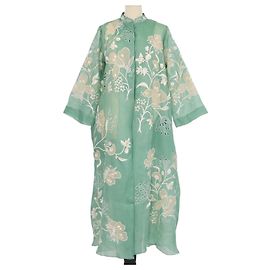 Vestido maxi Biyan em malha verde com bordados florais