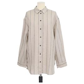 Autre Marque 12 Storeez Leinenhemd, grau-beige gestreift