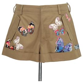 Pantalones Cortos Mini de Algodón Caqui con Bordado de Mariposa Valentino