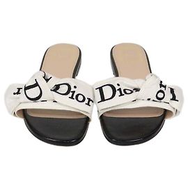 Christian Dior White/Black Embroidered Fabric J'Adior Slide