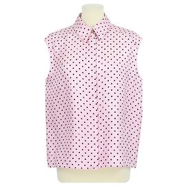 Camicia senza maniche Chanel in seta rosa a pois