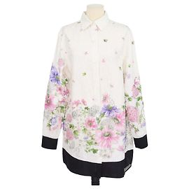 Blusa lunga Christian Dior in seta crema Oblique Hortensia Garden