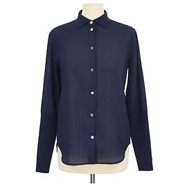 Camicia a maniche lunghe Leela in lana blu profondo Loro Piana