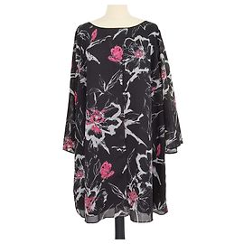 Marina Rinaldi Bluse mit abstraktem Blumenprint in Schwarz und Dreiviertelärmeln
