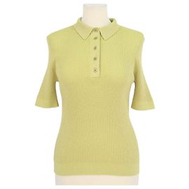 Polo de punto en mezcla de algodón amarillo verde metalizado Nina Ricci