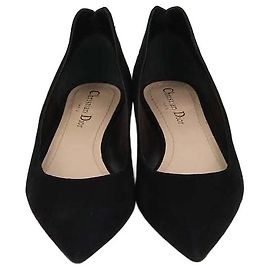Ballerine a punta Christian Dior in pelle e camoscio nero con cuore