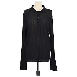 Autre Marque Saint Laurent Langarm-Poloshirt aus Wollstrick in Schwarz