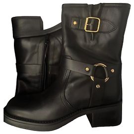 Minelli Black Leather Moto Boots